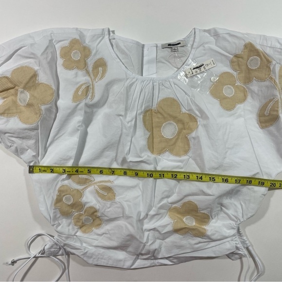 New Madewell Embroidered Poplin Puff Sleeve Cutout Crop Top - Picture 9 of 9